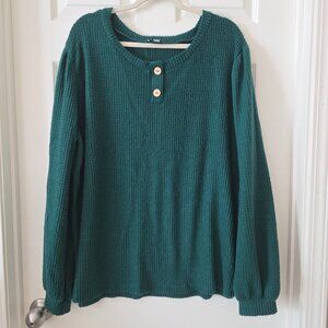 White Birch Green Ribbed Long-sleeved Top with Button Detail Women's size 2X